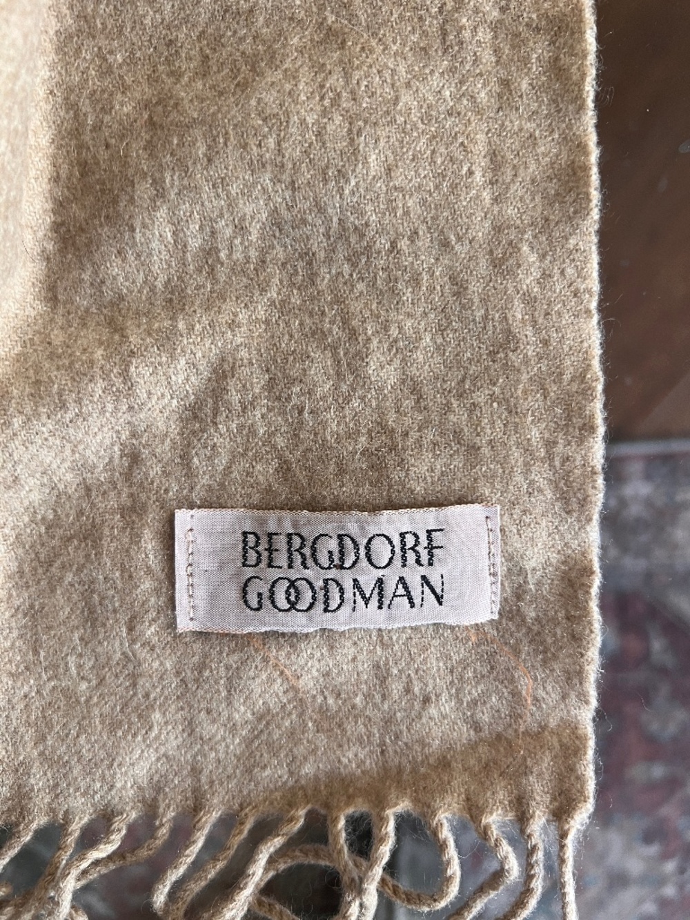 BERGDORF GOODMAN fringe scarf camel vintage